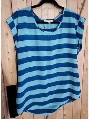 Daniel Rainn Blouse Shirt Sz S 2 Tone Blue Stripes Sheer Top Y2K summer Lightwei